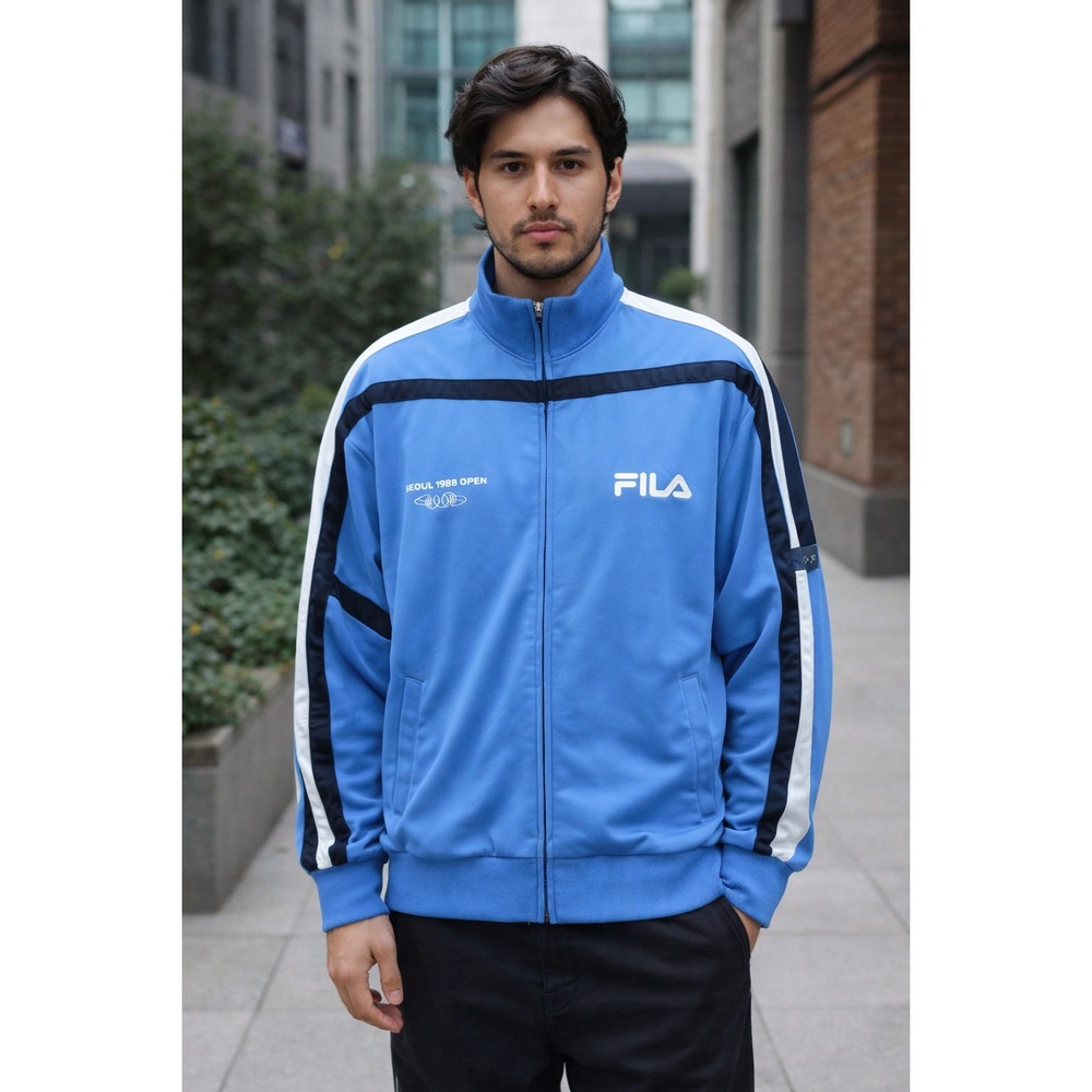 Fila Nasdaq-100 Open Track Jacket Mens Sz Medium‎ Blue Full Zip Athletic Outdoor